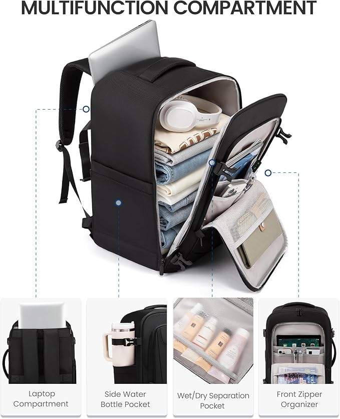 LOVEVOOK Travel Backpack for Men Women, 35L Carry on Backpack Flight Approved with 3 Packing Cubes, Large Personal Item Bag Fits 15.6 inch Laptop for Business Trip Weekender, Overnight Daypack, Black