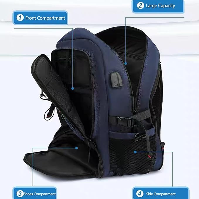 DUSLANG Travel laptop backpack, Extra Large 60L Traveling College Backpack,Large Capacity Backpack for Men Women,Fits 17 Inch Computer, USB Charging Port, Blue
