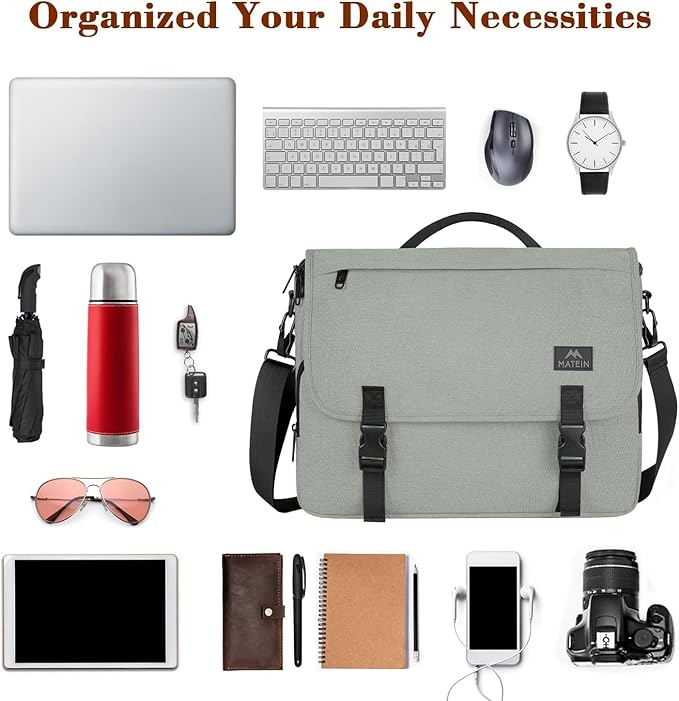 MATEIN Messenger Bag for Men, Briefcases Lightweight Men's Laptop Bag 17.3 inch Water Resistant Crossbody Satchel Computer Work Office Case with Shoulder Strap, Grey