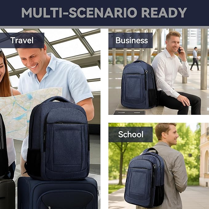 Laptop Backpack, 17 Inch Travel Backpack Airline Approved, Business Anti Theft Slim Sturdy Work Computer College High School Backpack Bag Fits 17.3 Inch Notebook for Men Women, Blue