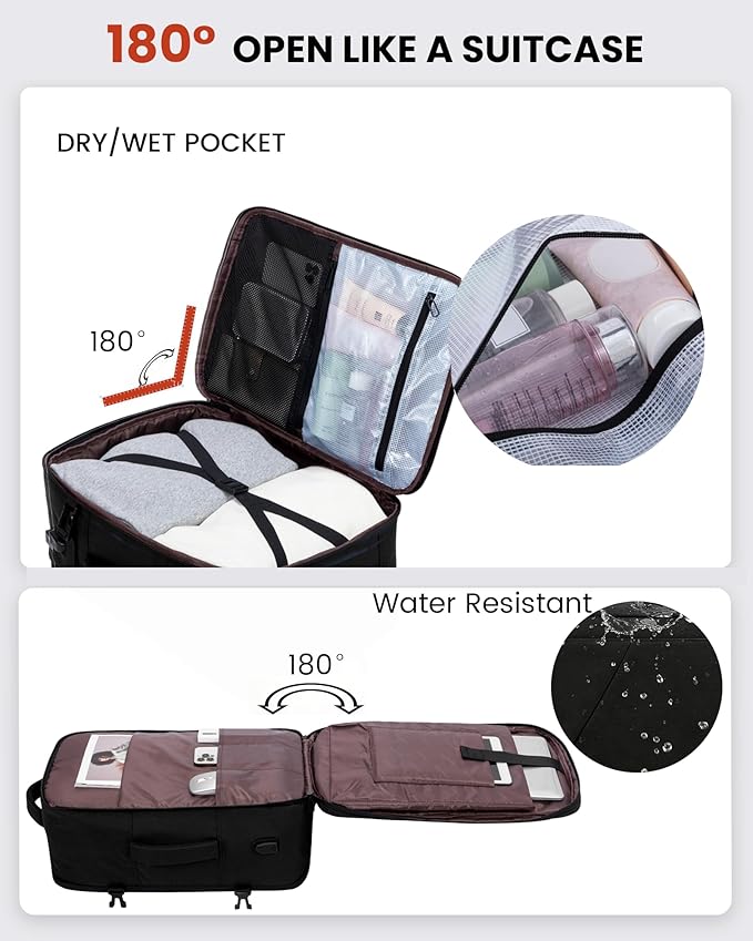 LOVEVOOK Travel Carry on Backpack, Large 40L Personal Item Travel Bag for Men & Women Flight Approved with 3 Packing Cubes, Suitcase Water Resistant Luggage Daypack Business Weekender Bag,Wine Red