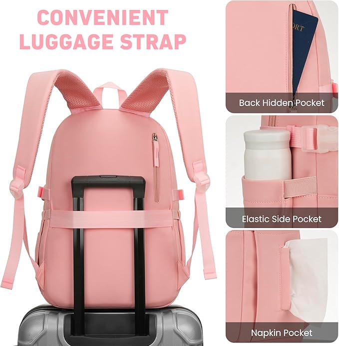 Backpack for School Girls, Cute High School Backpacks for Teens Women Student Large Bookbag 15.6 Inch Laptop Bag with USB Charger Port for College Work Travel Trip (Pink-2)