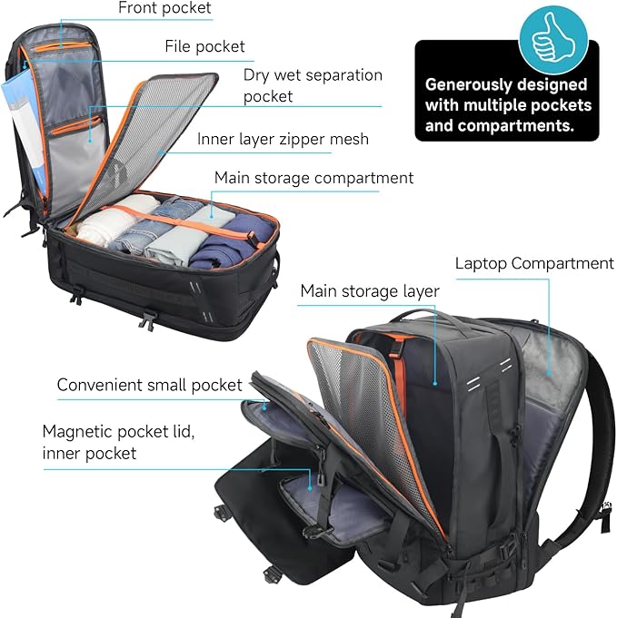 SWICKY 40L Travel Backpack for Men – TSA Friendly Carry-On, 17.3" Laptop Sleeve, Water-Resistant, Quick-Access Phone Pocket, Large Weekender for Travel & Commute