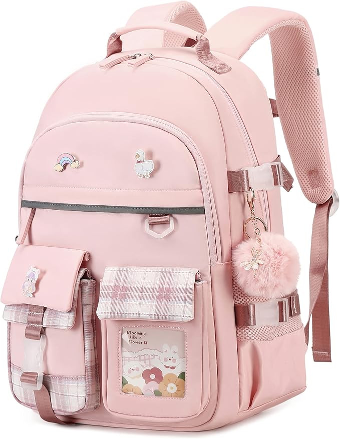 Backpack for Girls, 15.6 Inch Laptop School Bag Kids Kindergarten Elementary College Backpacks Large Bookbags for Teen Girl Women Students Casual Travel Daypacks (Pink)
