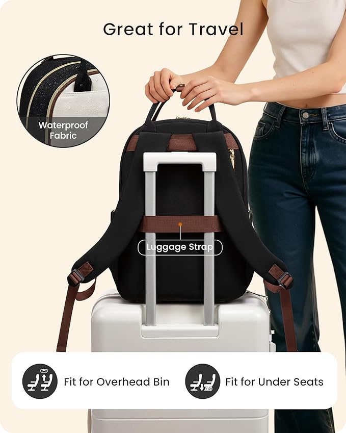 LOVEVOOK Laptop Backpack for Women with Giant Tumbler Holder Pocket, 15.6 inch Travel Work Backpack Purse for Teacher Nurse, Waterproof College Book Bag Cute Casual Daypack, Black