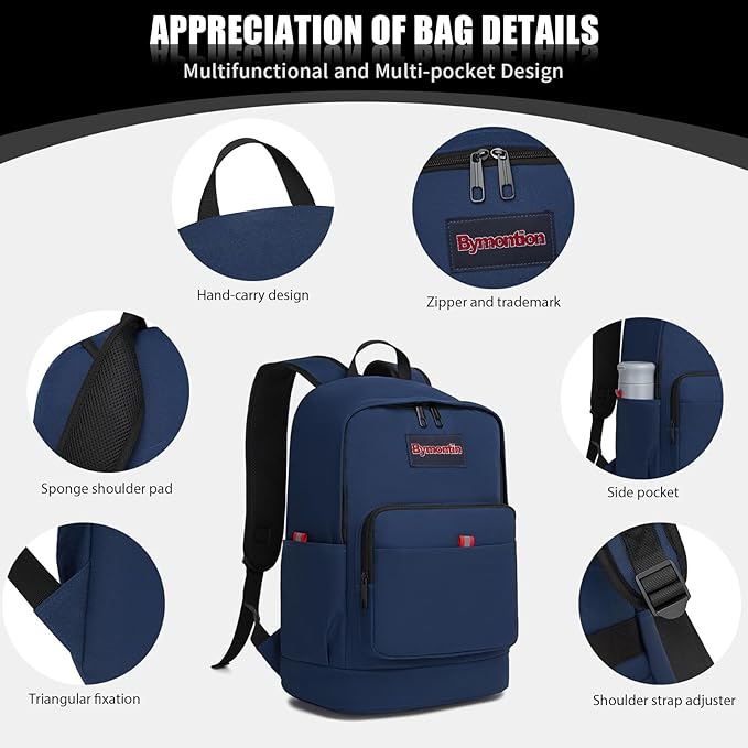 Classic Casual Backpack, Lightweight Daypack with 10 Pockets, Laptop Compartment, EVA Foam Pad (Dark blue)