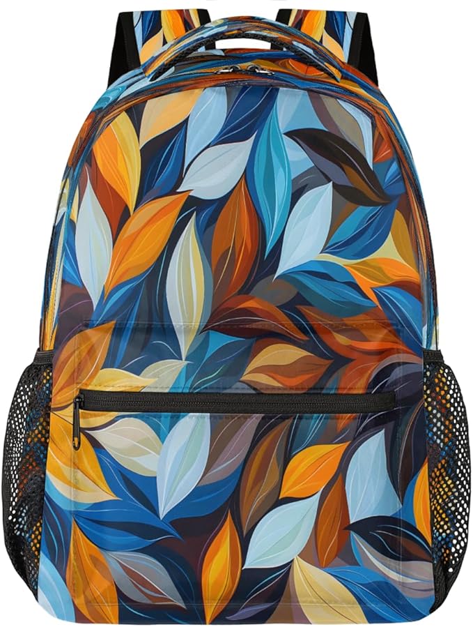 Pardick Abstract Leaves Backpack for Kids Girls Boys Lightweight School College Students 18in Bookbag Large Capacity Computer Backpacks Laptop Rucksack Travel Gym Hiking Camping Daypack