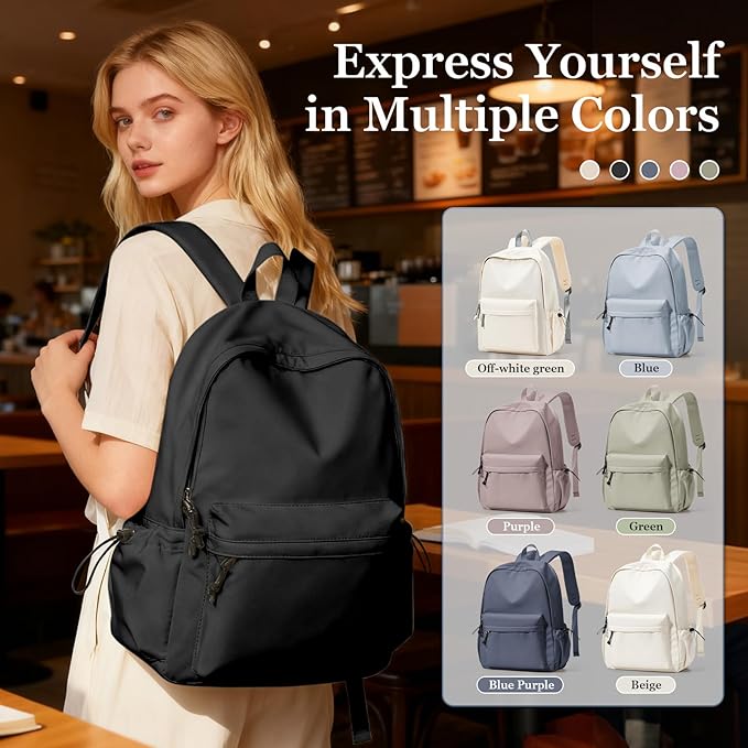Classic Basic Black Backpack For Women,Waterproof High School Bookbag,Lightweight Casual Travel Daypack,College Backpack Men,Middle School Bag For Girls Boys