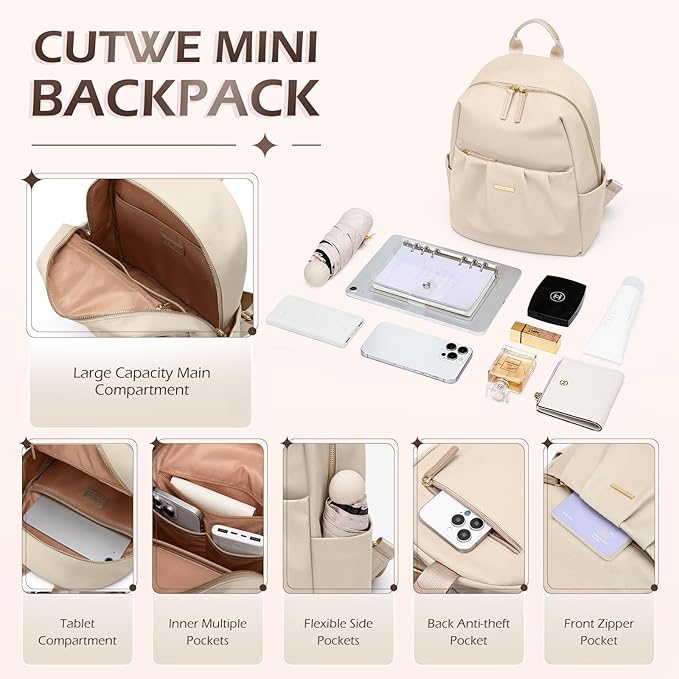 Small Backpack for Women, Cute Backpack Casual Work Daypack Purse for College Travel, fit 9.7 Inch, Apricot