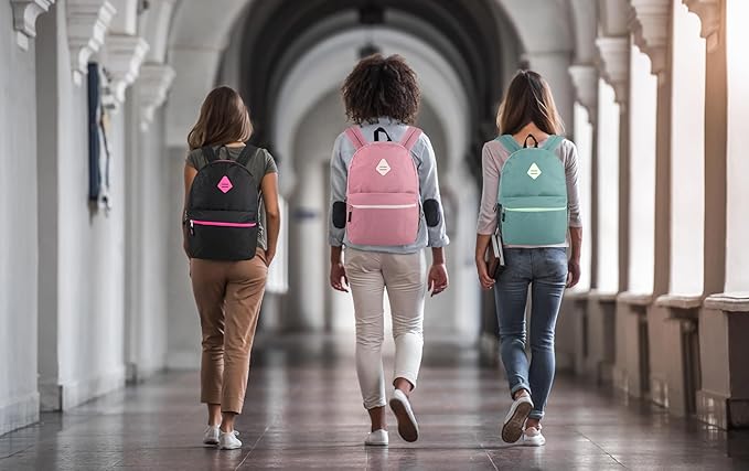 Large School Backpacks with Mesh Side Pockets – Classic 19 Inch Solid Color Backpacks for Kids, Men, Women, Travel (Pink & Blush)