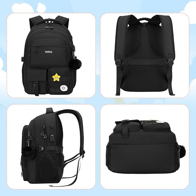17.3 Inch Laptop Backpack for Women Teen Girls Bookbag for College Student Middle High School Mochila Escolares para Niñas Mujeres(Black)
