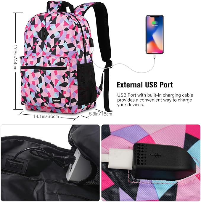YAMTION Unisex School Backpack Leaves,Casual Bookbag Adults and Teens Schoolbag with USB Port for High School College Office Work Travel