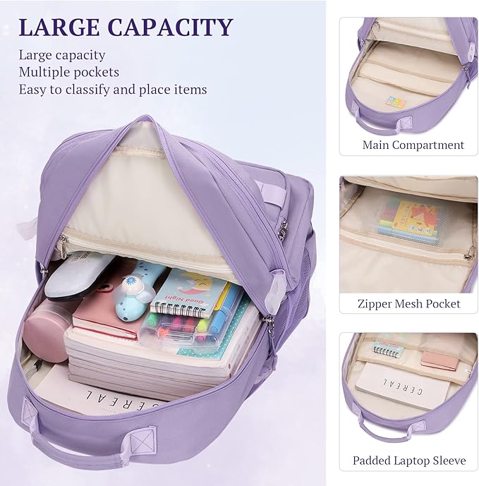 Lanola multi-function Hiking Travel Backpack For Teens Anti-Theft School College Students Bookbag For Women & Girls - Pink