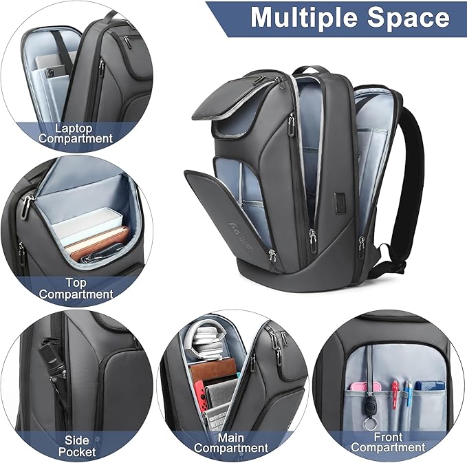 hk Business Smart Backpack for Men Anti-Theft for 17.3 Inch Laptop with USB Charging Port Water-Resistant Large Durable Compact 30L for Travel College Work-Deep Grey