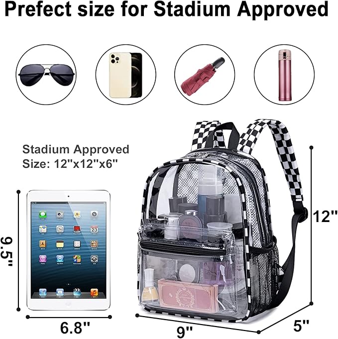 BTOOP Clear Mini Backpack for Stadium Events 12x12x6 Small Transparent Backpacks Plastic See Through Clear Bag for Concerts Work Festival Security Travel