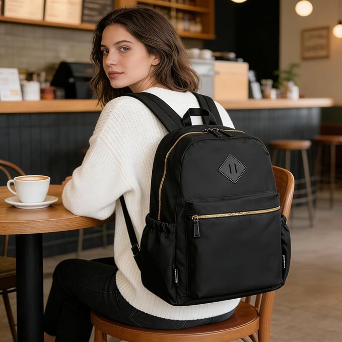 Black Backpack for School Teens Boys Girls, Lightweight Casual Backpacks for Men and Women, Classic Basic Water Resistant Casual Daypack, 15.6 Inch Laptop Bookbag for College High School Work Travel