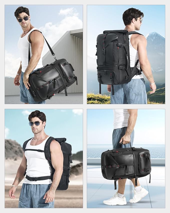 SWICKY Travel Backpack for Men, 40L-50L Flight Approved Carry On Backpack,Hiking Laptop Backpack with Shoe Compartment & Water Bottle Pocket,17 Inch Laptop Sleeve, 3-4 Day Business Travel