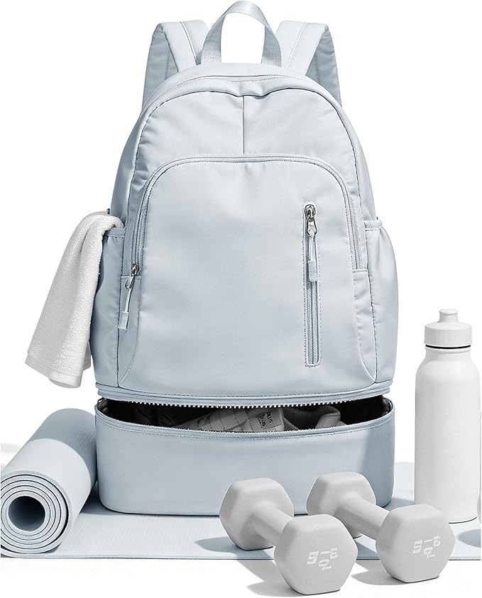 BJLFS Gym Backpack for Women Men with Expandable Shoe Compartment, Mini Foldable Outdoor Weekender Hiking Bag Sports Backpack for Swimming Fitness Yoga Dancing Blue
