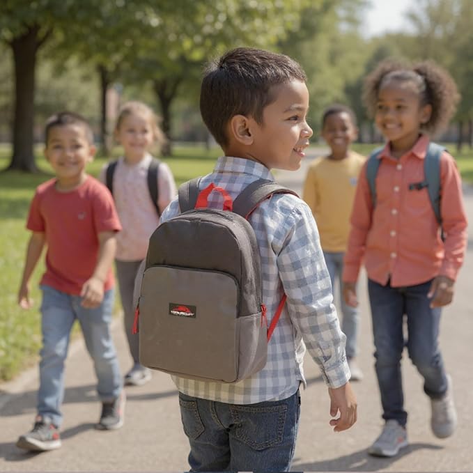 Color Block Backpacks for School Boys and Girls, 15 Inch Two Tone Colorful Small Travel Backpack for Kids (Grey)