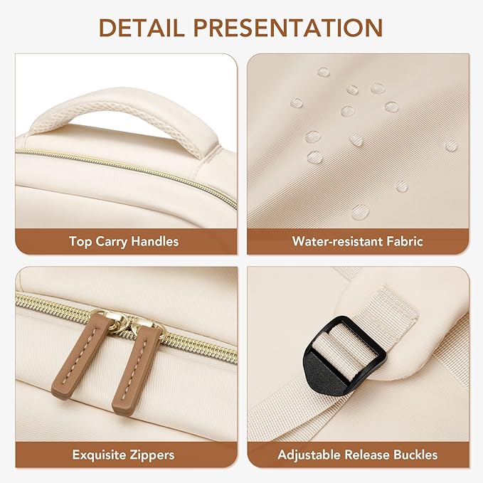 Laptop Backpack for Women,Travel Backpack with Laptop Compartment,Casual Daypack College Bookbag Computer Work Backpack,Beige