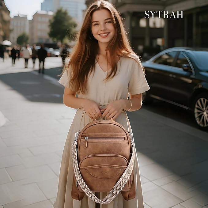 Small Backpack Purse for Women, Mini Backpack Vegan Leather with RFID Blocking & Tablet Pocket, Cute Shoulder Handbag for Travel, School & Work Brown