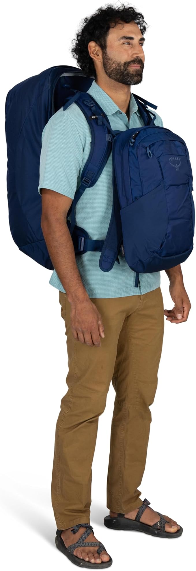 Osprey Farpoint 70L Men's Travel Backpack - Large Adjustable Travel Bag with Detachable Daypack, Antique Blue