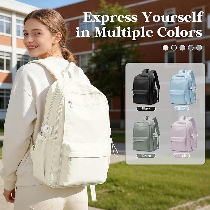 Simple School Backpack For Women,Lightweight College Backpack,High School Bag For Teens Boys Girls,Casual daypack Small Travel Backpacks Men Cute Bookbag(Beige)