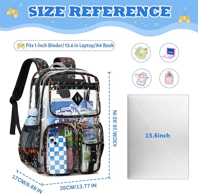 Clear Backpack for School,Heavy Duty PVC Transparent Bookbag for Girls Stadium Approved See Through Backpack