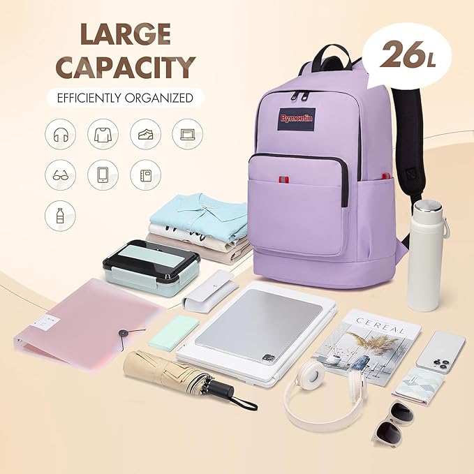 Classic Casual Backpack, Lightweight Daypack with 10 Pockets, Laptop Compartment, EVA Foam Pad (Purple)