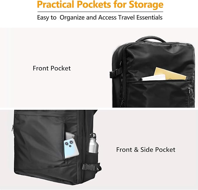 SUOCO Travel Backpack with Vacuum Bag, 70L Seal Compression Air Vac Back Pack with Travel Pump, Carry On Suitcase Luggage Flight Approved for Men Women Personal Item, Black