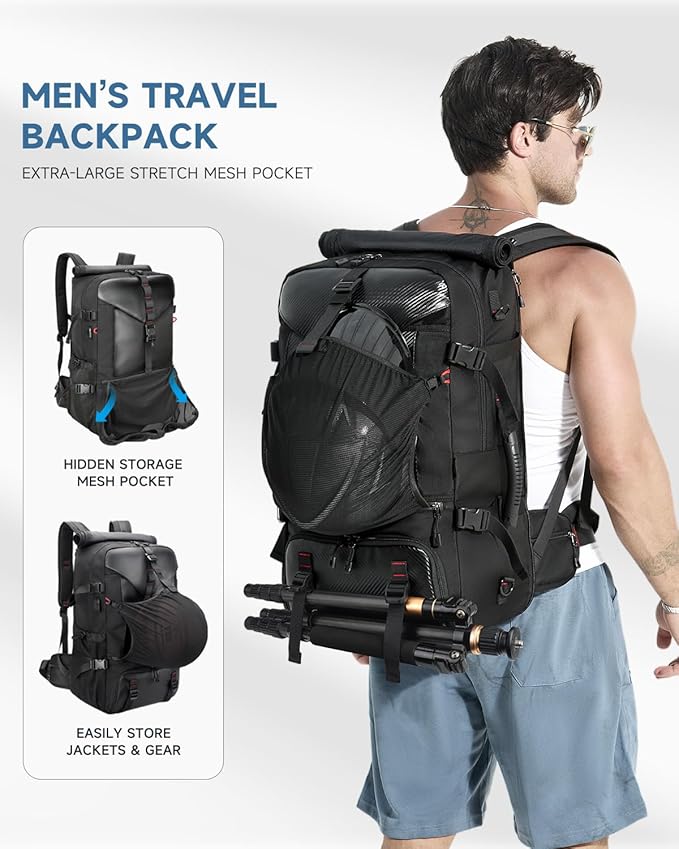 SWICKY Travel Backpack for Men, 40L-50L Flight Approved Carry On Backpack,Hiking Laptop Backpack with Shoe Compartment & Water Bottle Pocket,17 Inch Laptop Sleeve, 3-4 Day Business Travel