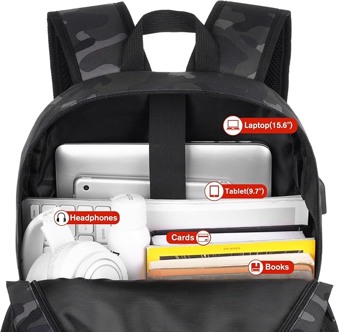 YAMTION 17 Inch School Backpack,Classic Bookbag Men and Teen Boy Schoolbag with USB Charging Port for High School College Office Work Travel