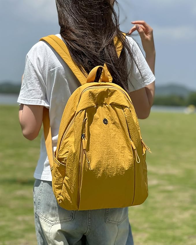 maytopia Nylon Backpack for Women Men, Waterproof Travel Backpack Purse Casual Daypack, Gym School Backpack for Daily Cycling (Yellow)
