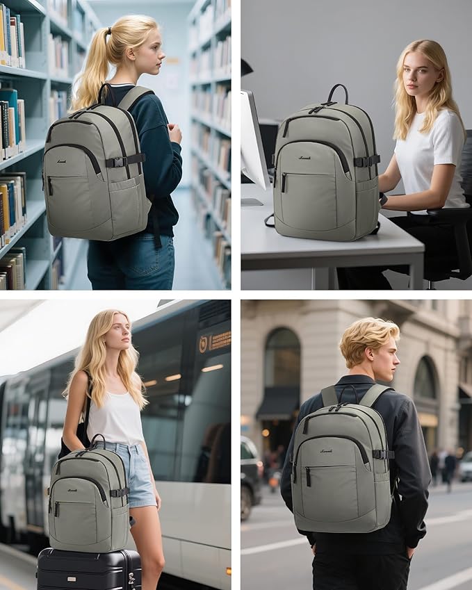 LOVEVOOK 5-Layer 17.3 Inch Laptop Backpack for Women, Work Business Computer Bag, College School Daypack, Travel Personal Item & Casual Purse, Green