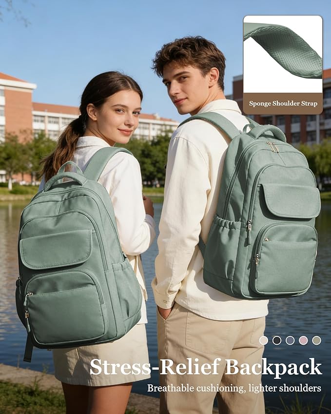 School Backpack for Women Men Cute Backpack for College Students Lightweight High School bag for Teens Girls Boys Waterproof Casual Daypacks Bookbag(Green)