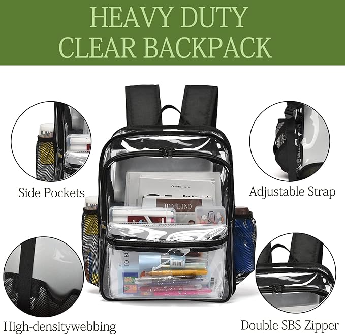 Clear Backpack,Clear Backpacks for School Heavy Duty See Through Bookbag Waterproof Backpack for Men Women,Light Purple