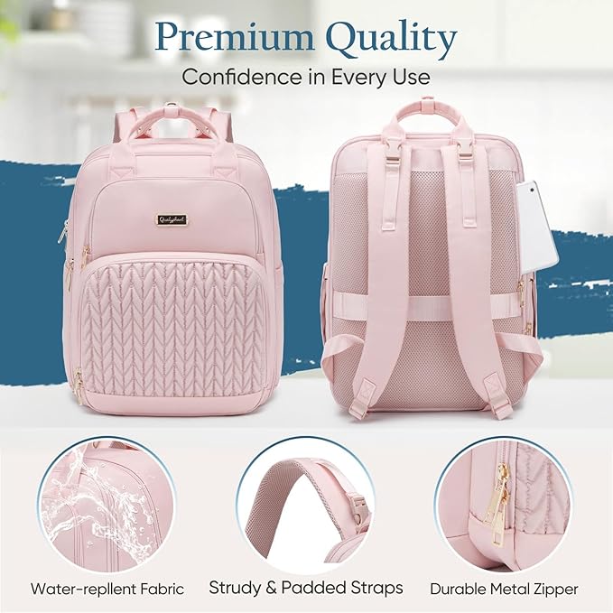Extra Large Diaper Bag Backpack - Diaper Bag for 2 Kids Twins (Expandable 30L-38L) - Cute Travel Baby Backpack with Changing Pad for women (Pink, Water Resistant)