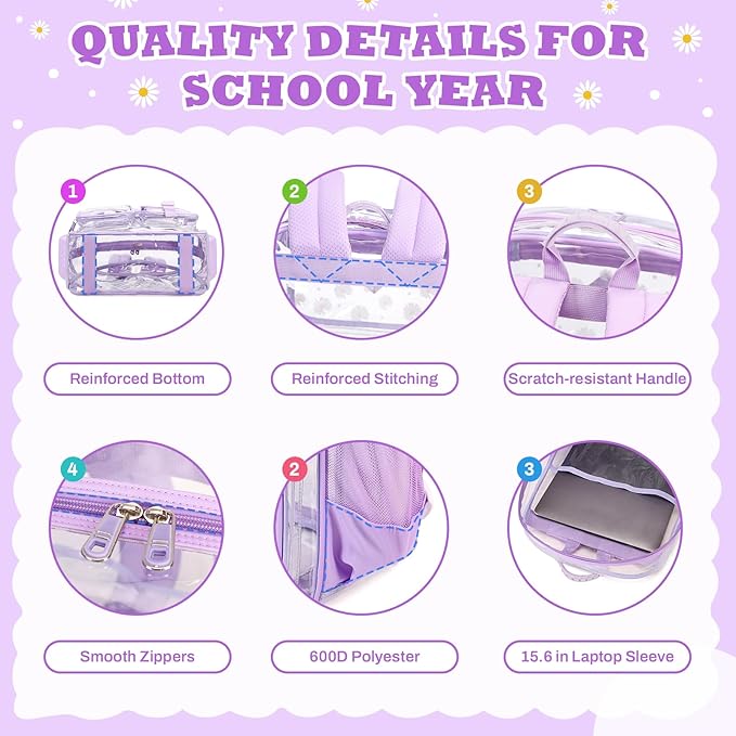 Clear Backpack for School,Heavy Duty PVC Transparent Bookbag for Girls Stadium Approved See Through Backpack