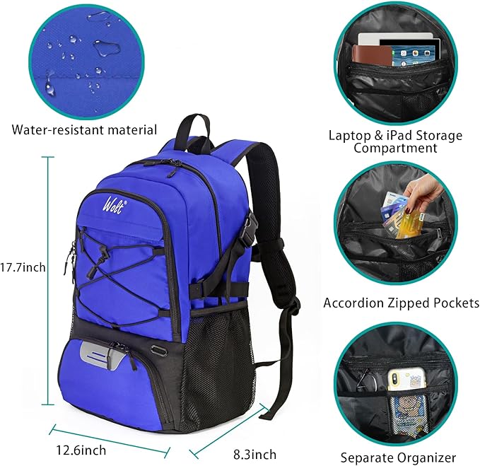 WOLT Basketball Backpack Large Sports Bag with Separate Ball Holder & Shoes Compartment, Best for Basketball, Soccer,Gym