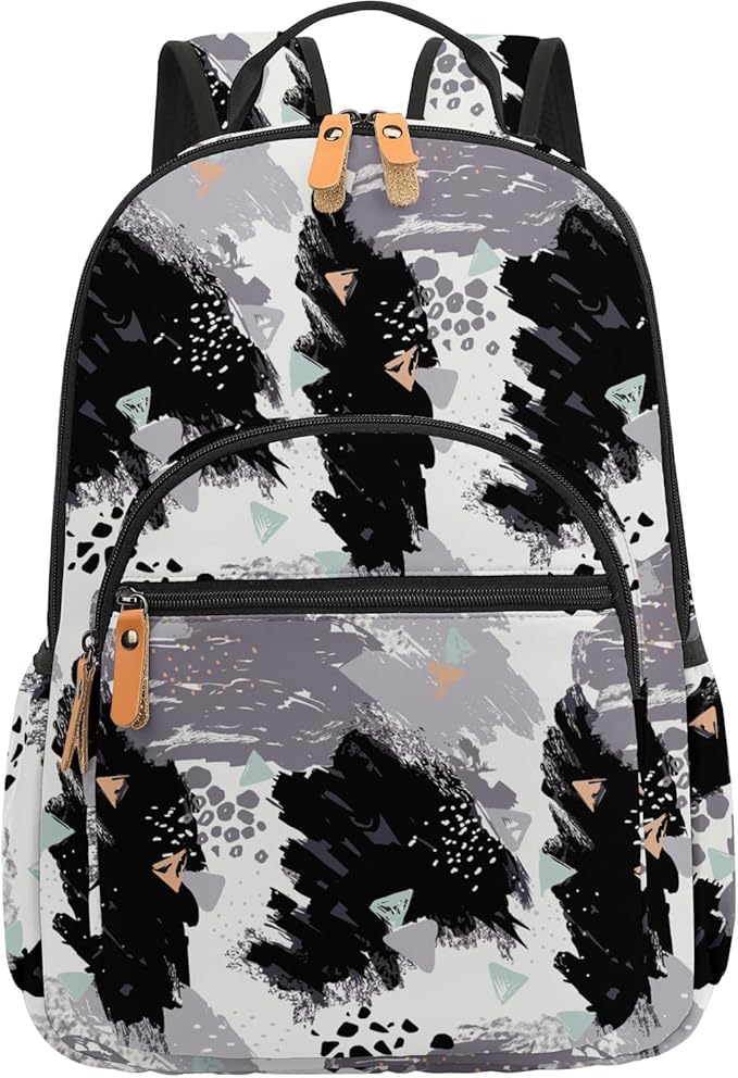 Leaper Ink Printing Travel Backpack for Women Laptop Backpack for Men Water-resistant School Backpack for Girls Boys Back Pack College Daypack Black