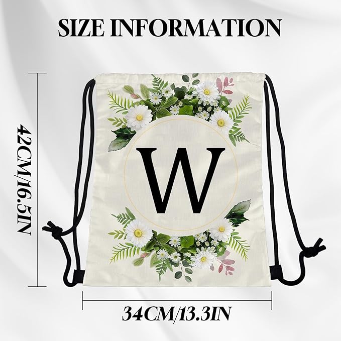 Initial Letter Drawstring Backpack String Sports Gym Bags Waterproof Sackpack Cute for Men Women Beach (13"×17") (Letter-W)