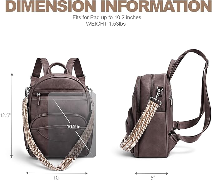 Small Backpack Purse for Women, Mini Backpack Vegan Leather with RFID Blocking & Tablet Pocket, Cute Shoulder Handbag for Travel, School & Work Coffee Brown