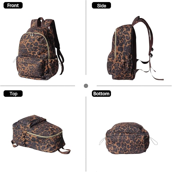 ESVAN Corduroy Backpack Lightweight Fashion 17 inch Laptop Bag for Women Casual College (Corduroy leopard print)