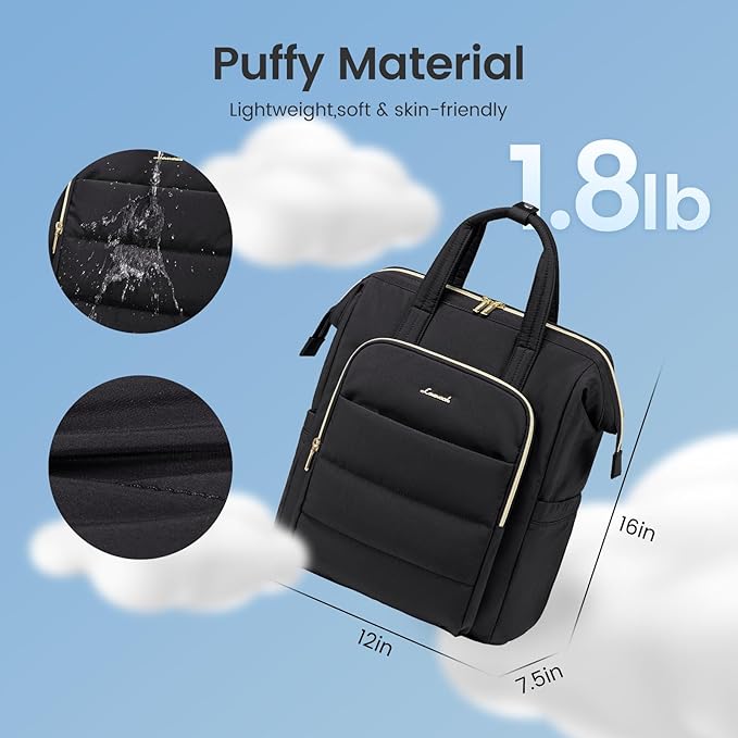 LOVEVOOK Laptop Backpack Women 15.6 inch,Lightweight Puffer Travel Backpacks for Women,Quilted Laptop Bag Computer Work Teacher Nurse Backpack,Womens Backpack Purse Daypack for College Business,Black