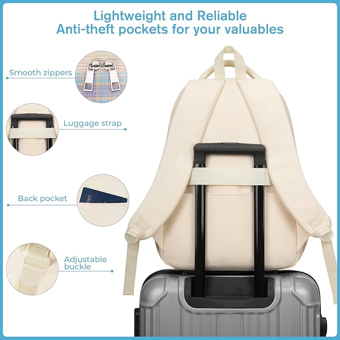 School Backpack for Teen Girls Cute Bookbags Elementary High School College Laptop Bags Women Travel Daypacks Mochilas Escolares, Beige