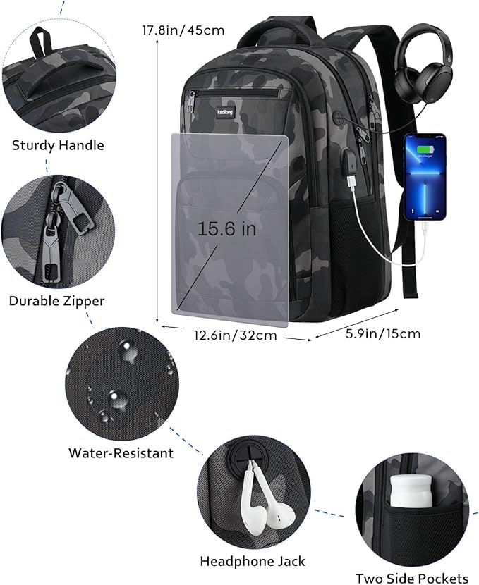 Business Laptop Backpack for Men,Anti Theft Computer Bag for Teens Boys with USB Charging Port,Water Resistant Fits 15.6 Inch Laptop and Notebook
