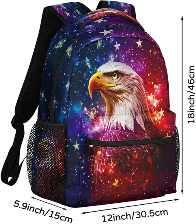 Pardick Eagle American Flag Backpack for Kids Girls Boys Lightweight School College Students 18in Bookbag Large Capacity Computer Backpacks Laptop Rucksack Travel Gym Hiking Camping Daypack