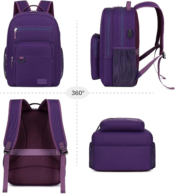 ecodudo School Backpack for Men and Women Water Resistant Daypack for College Work15.6 inch Laptop Bookbag with USB Charging Port (Purple)
