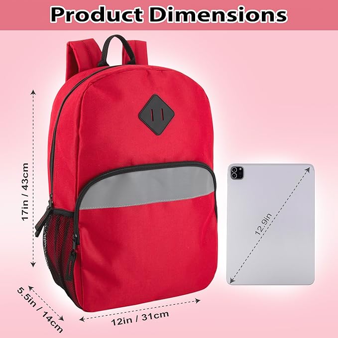 Trail maker Reflective School Backpack for Kids | Colorful Backpack with Adjustable Straps, Side Water Bottle Pockets (Red)