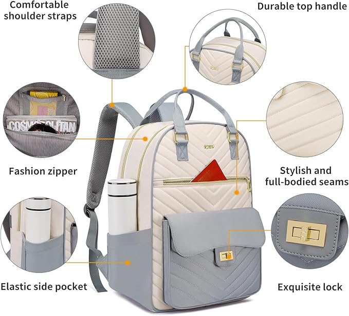 Cute Backpack for College Students,Teen Girl Bookbag Women with Laptop Compartment for Travel,Mochilas de Mujer,Gray Beige